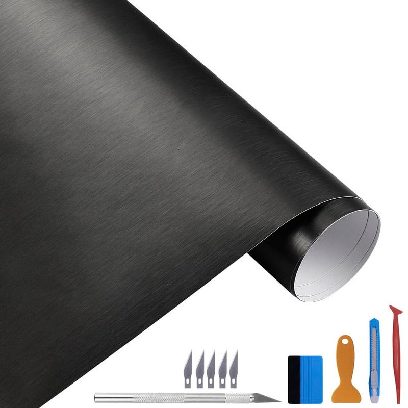 LZLRUN Free Tool Kit Black Satin Metallic Brushed Vinyl Tape for Black Out Chrome Delete Window Trim Door Trim (1Feet x 10Feet) - Image 1